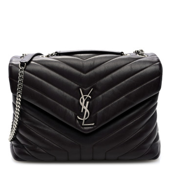 SAINT LAURENT Calfskin Y Quilted Monogram Medium Loulou Chain Satchel Amaranto