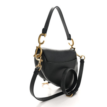 CHRISTIAN DIOR Grained Calfskin Saddle Bag With Strap Black