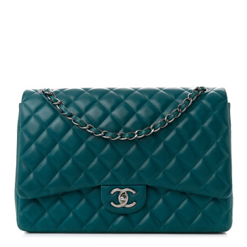 CHANEL Lambskin Quilted Maxi Double Flap Turquoise