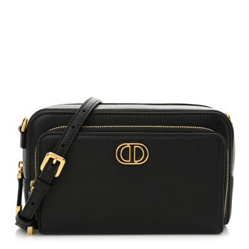 CHRISTIAN DIOR Grained Calfskin Caro Double Pouch Black CHRISTIAN DIOR Grained Calfskin Caro Double Pouch Black