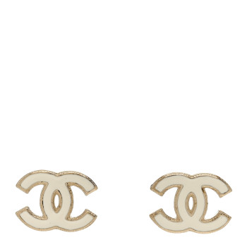 CHANEL Enamel CC Earrings Gold White