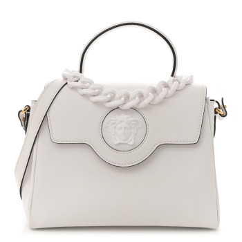 VERSACE Calfskin Medium La Medusa Top Handle Handbag Optical White