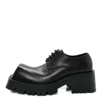 BALENCIAGA Calfskin Trooper Derby Loafers 38 Black