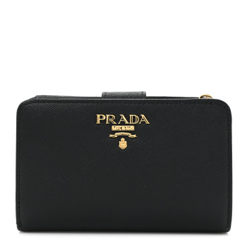 PRADA Saffiano Metal Compact Wallet Black
