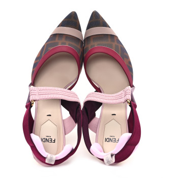 FENDI Technical Mesh FF Colibri 85mm Slingback Pumps 36.5 Tobacco Moro Black Anemone
