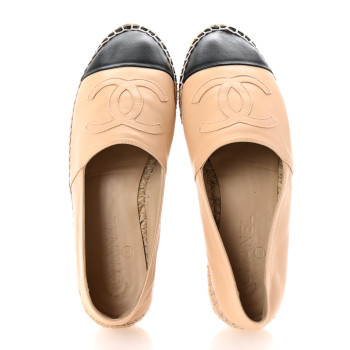CHANEL Lambskin CC Espadrilles 38 Beige Black