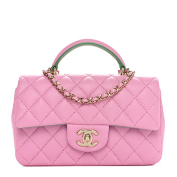 CHANEL Lambskin Quilted Bi-Color Mini Top Handle Rectangular Flap Light Lilac Light Green
