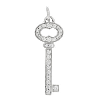 TIFFANY 18K White Gold Diamond Mini Vintage Oval Key Pendant