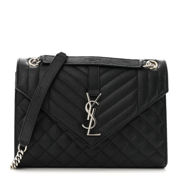 SAINT LAURENT Grain De Poudre Textured Mixed Matelasse Triquilt Medium Monogram Satchel Black