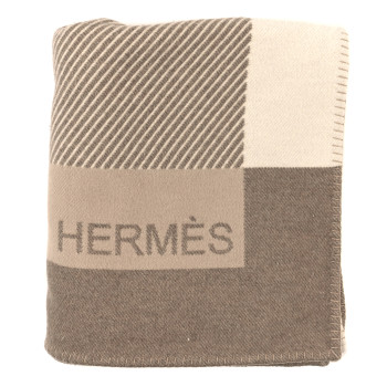 HERMES Wool Cashmere H Riviera Blanket Sable