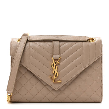 SAINT LAURENT Grain De Poudre Textured Mixed Matelasse Medium Triquilt Monogram Satchel Dark Beige