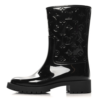 LOUIS VUITTON Rubber Embossed Monogram Splash Rain Short Boots 36 Black