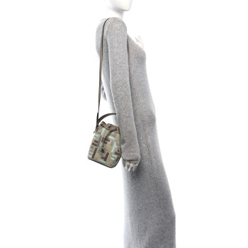 FENDI Canvas Calfskin FF Multicolor Mini Mon Tresor Bucket Bag Matcha Milk Dove