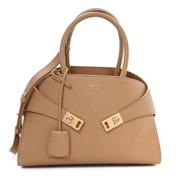 SALVATORE FERRAGAMO Calfskin Medium Hug Bag Camel