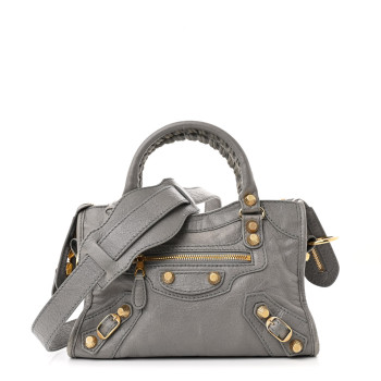 BALENCIAGA Agneau Giant 12 Gold Hardware Mini City Gris Pyrite