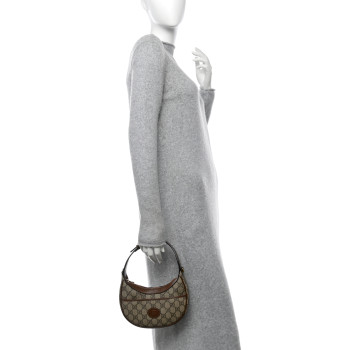 GUCCI GG Supreme Monogram Azalea Calfskin Mini Retro Interlocking G Half Moon Bag Beige Ebony Brown Sugar