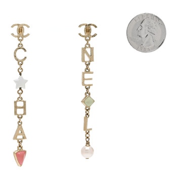 CHANEL Enamel Pearl CC Cha-Nel Drop Earrings Gold