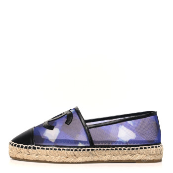 CHANEL Mesh Lambskin Check Print CC Espadrilles 40 Blue Black White