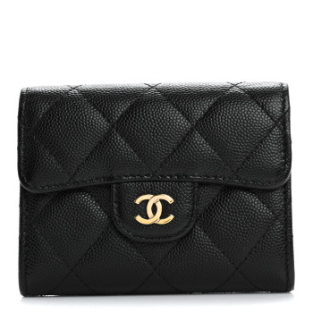 CHANEL Caviar Quilted Flap Card Holder Wallet Black
