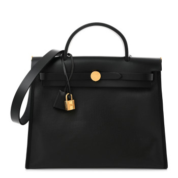 HERMES Toile H Berline Vache Hunter Herbag Zip PM 31 Black Ecru