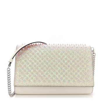 CHRISTIAN LOUBOUTIN Calfskin Glitter Spikes Multimetal Paloma Clutch White