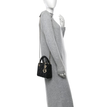 CHRISTIAN DIOR Lambskin Cannage Mini Lady Dior Black