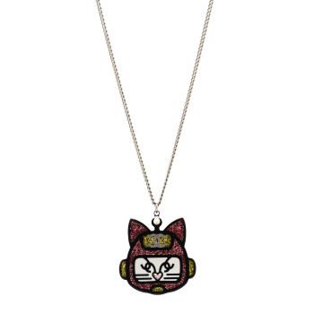 CHANEL Resin Emoji Robot Cat Pendant Necklace Black Pink Yellow