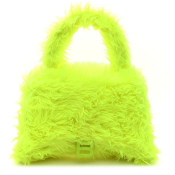 BALENCIAGA Faux Fur Medium Fluffy Hourglass Top Handle Bag Fluo Yellow