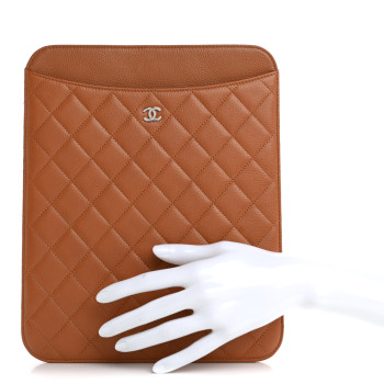 CHANEL Caviar Quilted iPad Case Brown