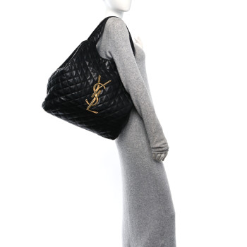 SAINT LAURENT Lambskin Quilted Maxi Icare Shopping Tote Black