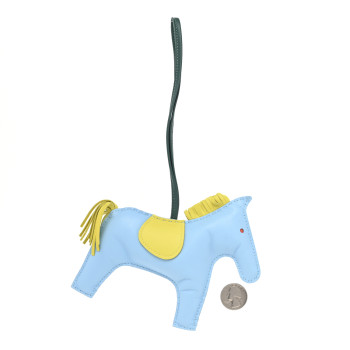 HERMES Milo Lambskin Grigri Rodeo Horse Bag Charm GM Bleu Celeste Lime Malachite
