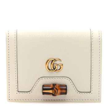 GUCCI Wonka Grain Calfskin Diana Card Case Wallet Mystic White