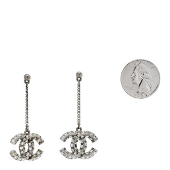 CHANEL Baguette Crystal CC Drop Earrings Silver