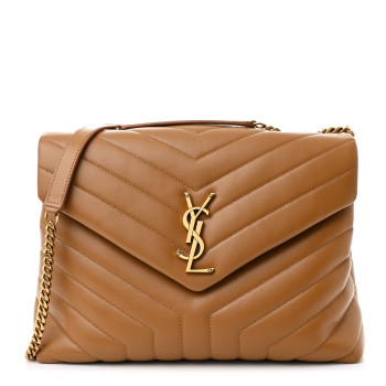 SAINT LAURENT Calfskin Y Quilted Monogram Medium Loulou Chain Satchel Dark Natural