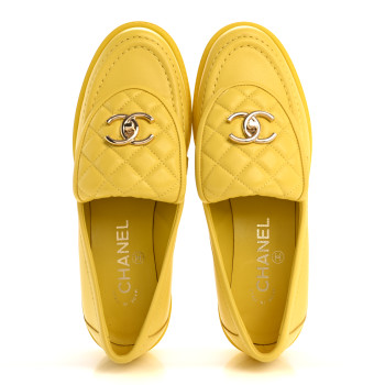 CHANEL Lambskin Quilted CC Turnlock Loafers 36.5 Yellow