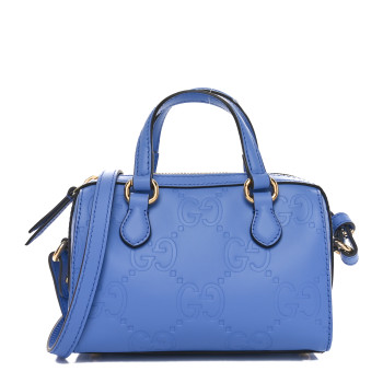 GUCCI Calfskin Jumbo GG Embossed Super Mini Top Handle Bowler Bag Blue