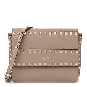VALENTINO GARAVANI Grained Calfskin Small Rockstud Flap Crossbody Bag Poudre