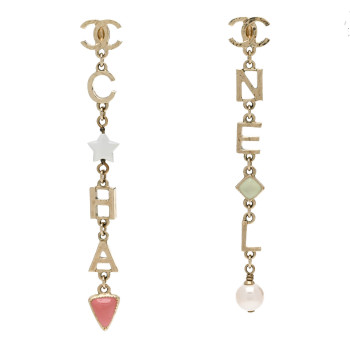 CHANEL Enamel Pearl CC Cha-Nel Drop Earrings Gold