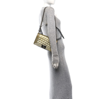 CHANEL Metallic Patent Calfskin Quilted Medium Boy Flap Silver