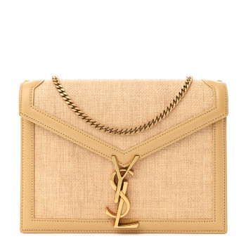 SAINT LAURENT Canvas Calfskin Classic Monogram Cassandra Grege Brown Gold