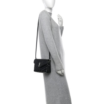 SAINT LAURENT Calfskin Y Quilted Monogram Toy Loulou Crossbody Bag Black