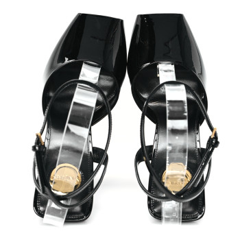 SAINT LAURENT Patent Calfskin La Scandale 110 Sandals 38.5 Black