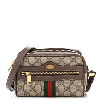 GUCCI GG Supreme Monogram Web Mini Ophidia Shoulder Bag Brown