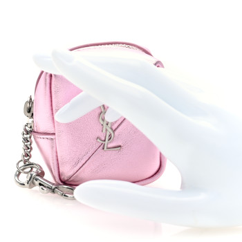 SAINT LAURENT Crinkled Lame Calfskin Jaime Cube Charm Keychain Violet