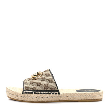 GUCCI Monogram Matelasse GG Marmont Espadrille 20mm Slide Sandals 39.5 Beige Ebony Black