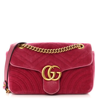 GUCCI Velvet Matelasse Small GG Marmont Shoulder Bag Light Raspberry