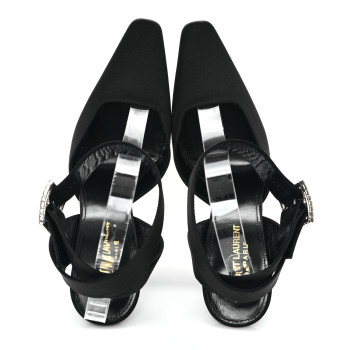 SAINT LAURENT Crepe Satin Crystal Buckle Claude 110 Slingback Pumps 38 Black