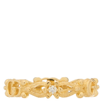 GUCCI 18K Yellow Gold Diamond Flora Band Ring 53 6.25