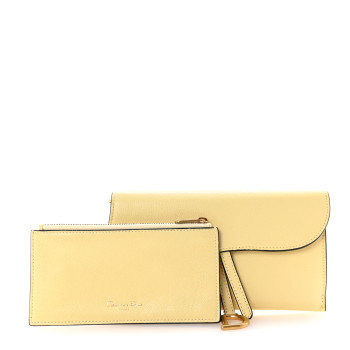 CHRISTIAN DIOR Grained Calfskin Saddle Chain Wallet Pouch Yellow