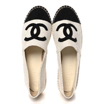 CHANEL Terry Cloth CC Espadrilles 40 Silver Black